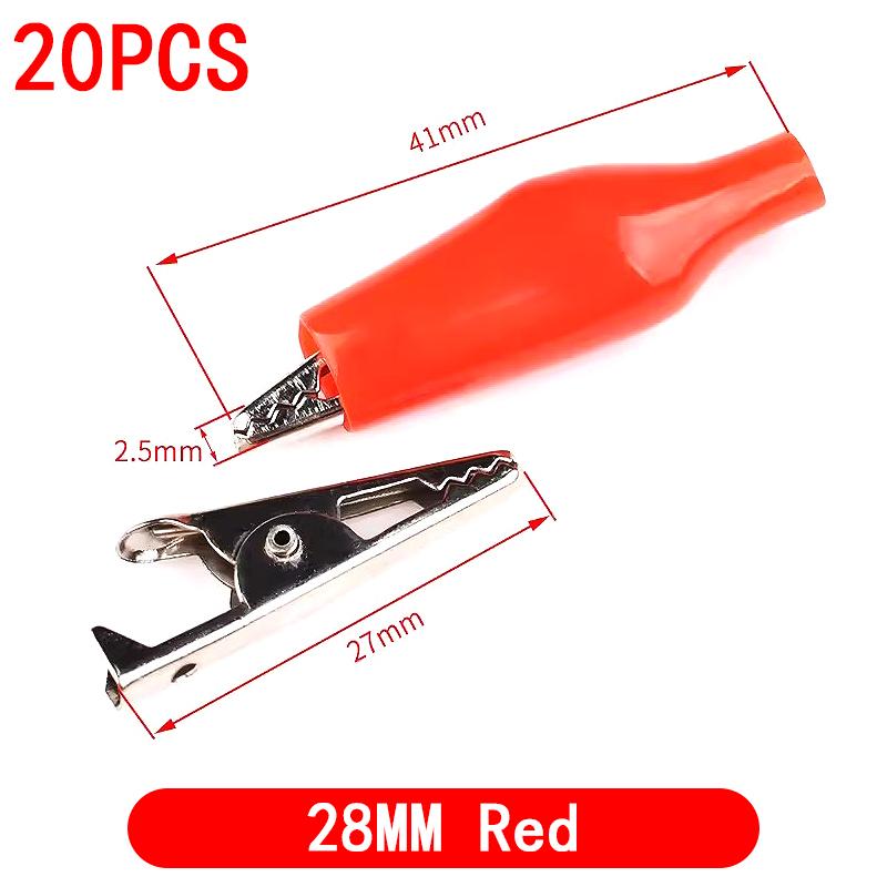 20pcs 28MM Metal Alligator Clip G98 Crocodile Electrical Clamp Testing Probe Meter Black Red with Plastic Boot Car Auto Battery