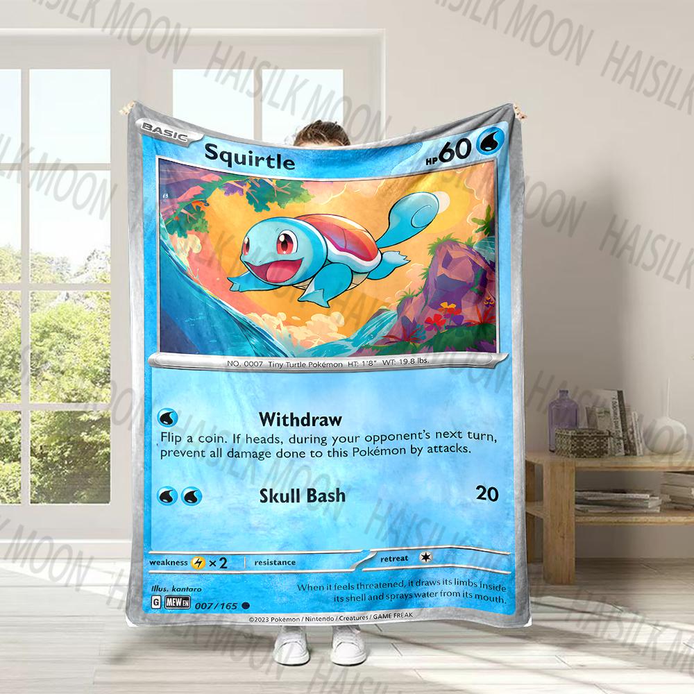 P0kem0n Cards Squirtle Print Blanket for Couches, Soft Cozy Blanket, Lightweight Fuzzy Plush Warm Throws for Winter Fall, Gifts