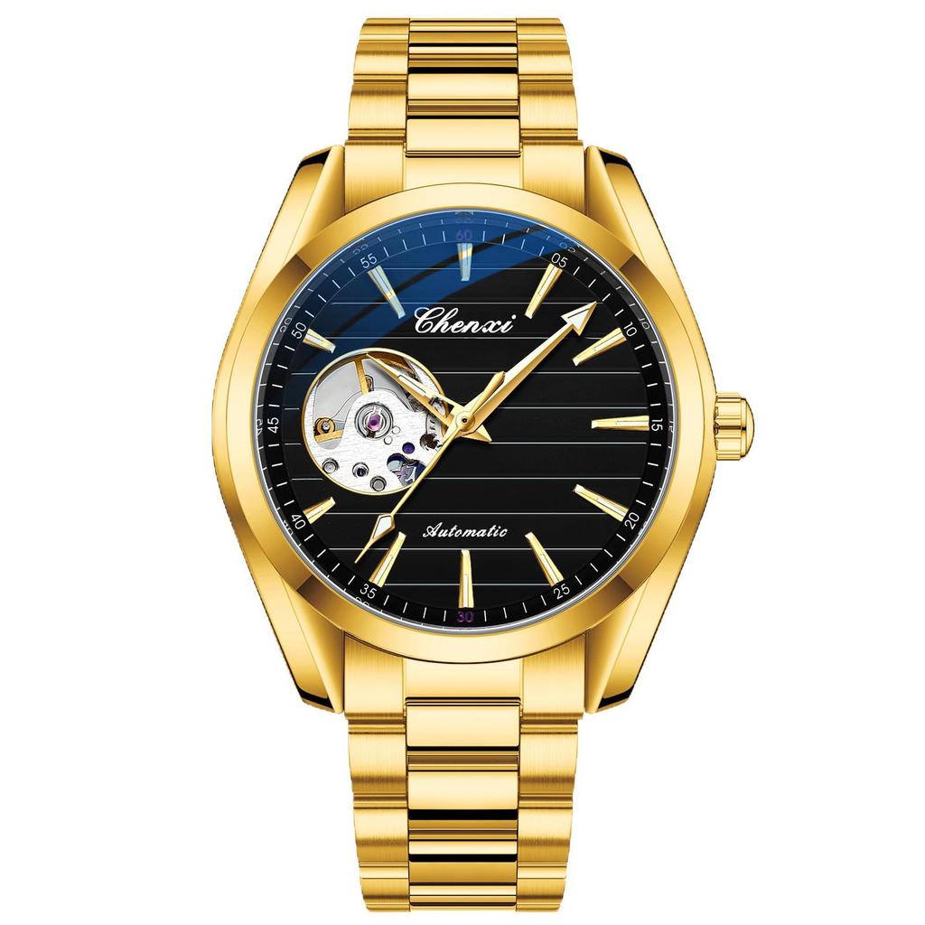 CHENXI Men's Luminous Waterproof Skeleton Automatic Mechanical Watch with Steel Band