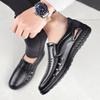 2025 summer new men's hollow sandals first layer cowhide middle-aged and elderly father shoes breathable casual shoes overshoes