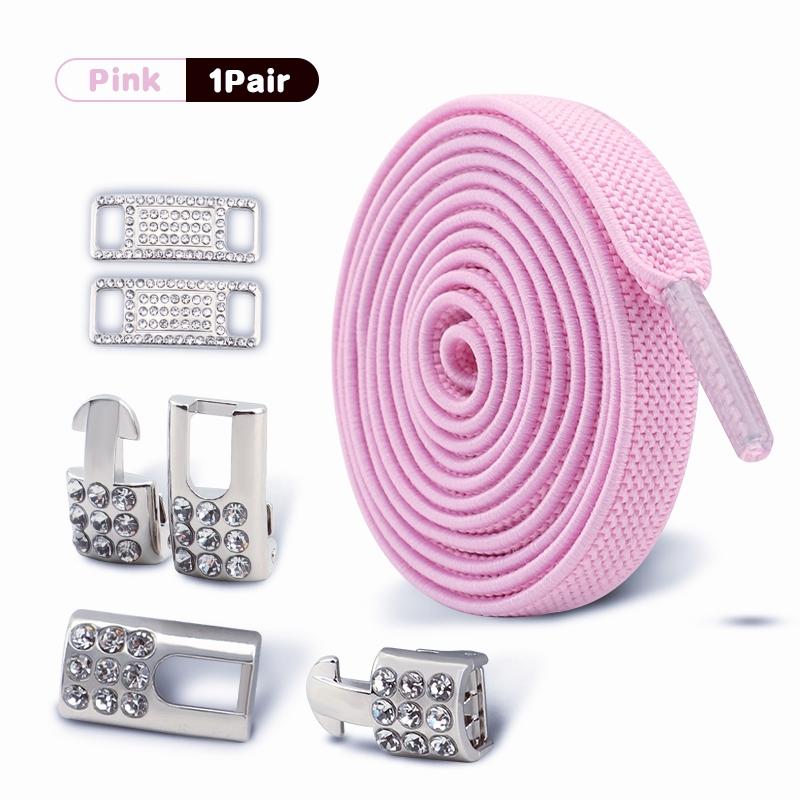 Silver Diamond buckle No Tie Shoe laces Elastic Laces Sneakers Tennis Shoelaces without ties Flat Shoelace for Shoes accessories