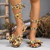2025 Summer Women's Sandals Elegant Office Leopard Print Square Heel Sandals Hot Sale Butterfly-knot Flat with Shoes for Women