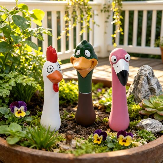 3Pcs/Set Synthetic Resin Flamingo Ornament, Weather-resistant Flamingo Stake for Home Office Kitchen Patio Backyard Decoration