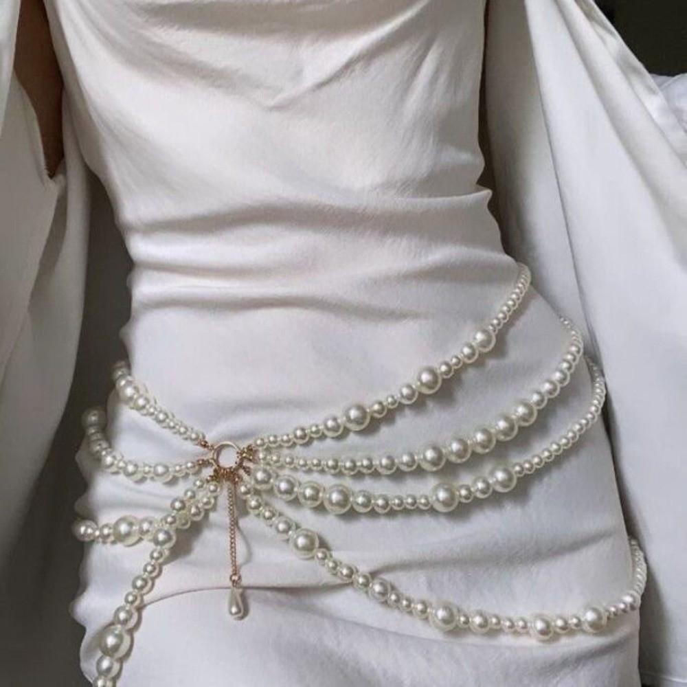 Y2K Pearl Waist Chain All-match Beadeds Body Chain Unique Multilayer Body Chain  Dress