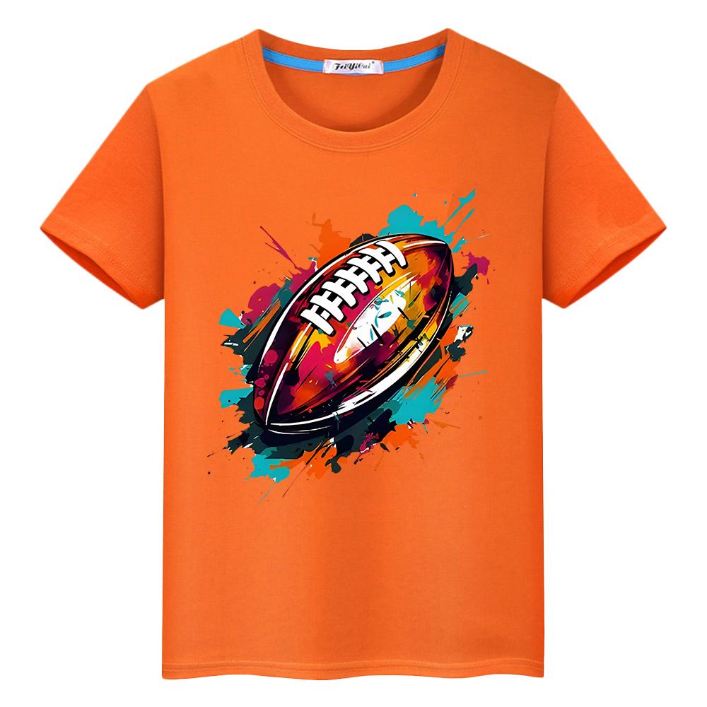 Rugby Print T-shirt 100%Cotton Cute Short Kawaii Tops  pride tshirt boy Summer anime Tees y2k one piece  gift kids clothes girls