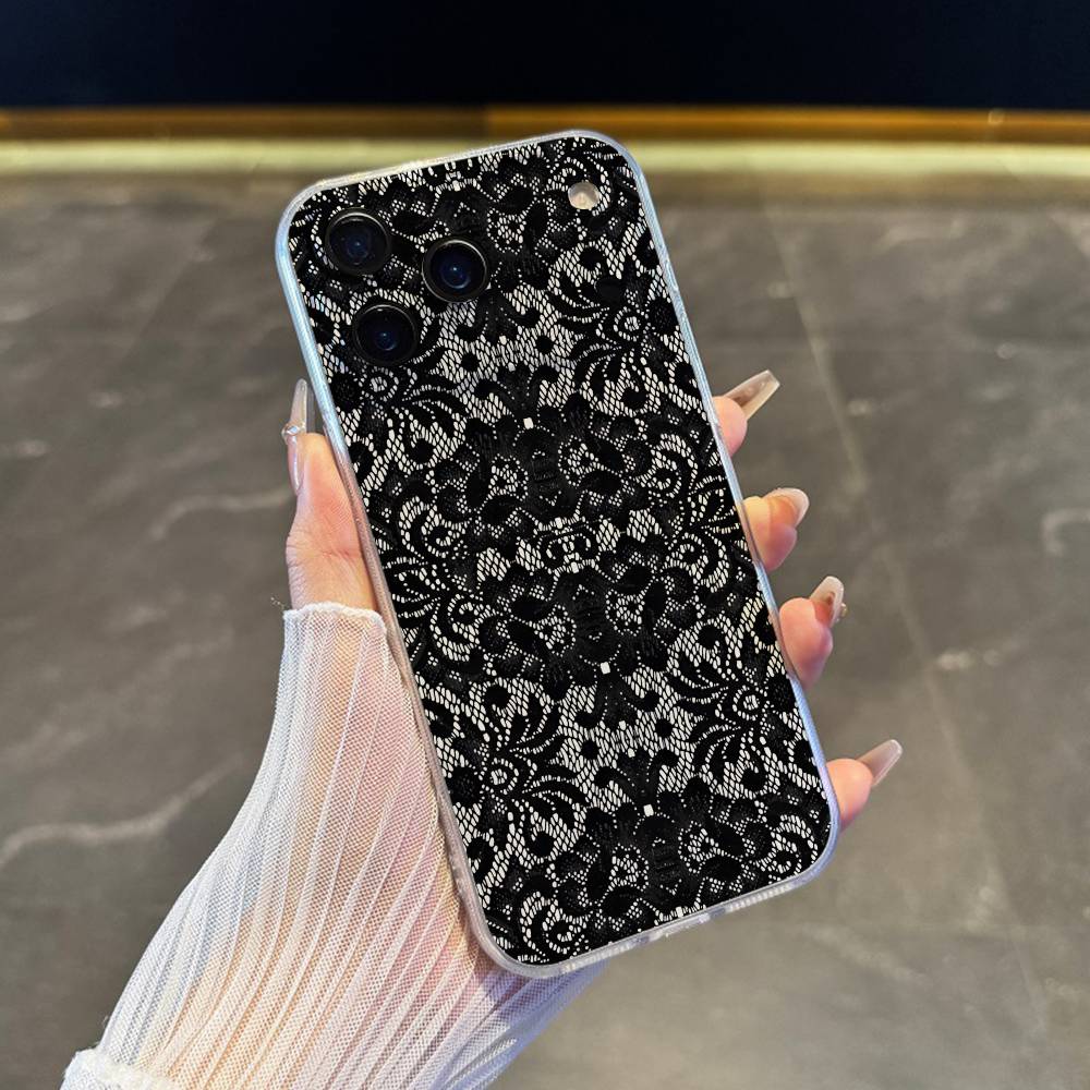 

Black lace print New Hot Phone Case For iPhone 17,16,15,14,13,12,11 Pro,Max,Plus,X,XS,XR,SE4,E Mini Transparent Soft Cover iPhone15promax