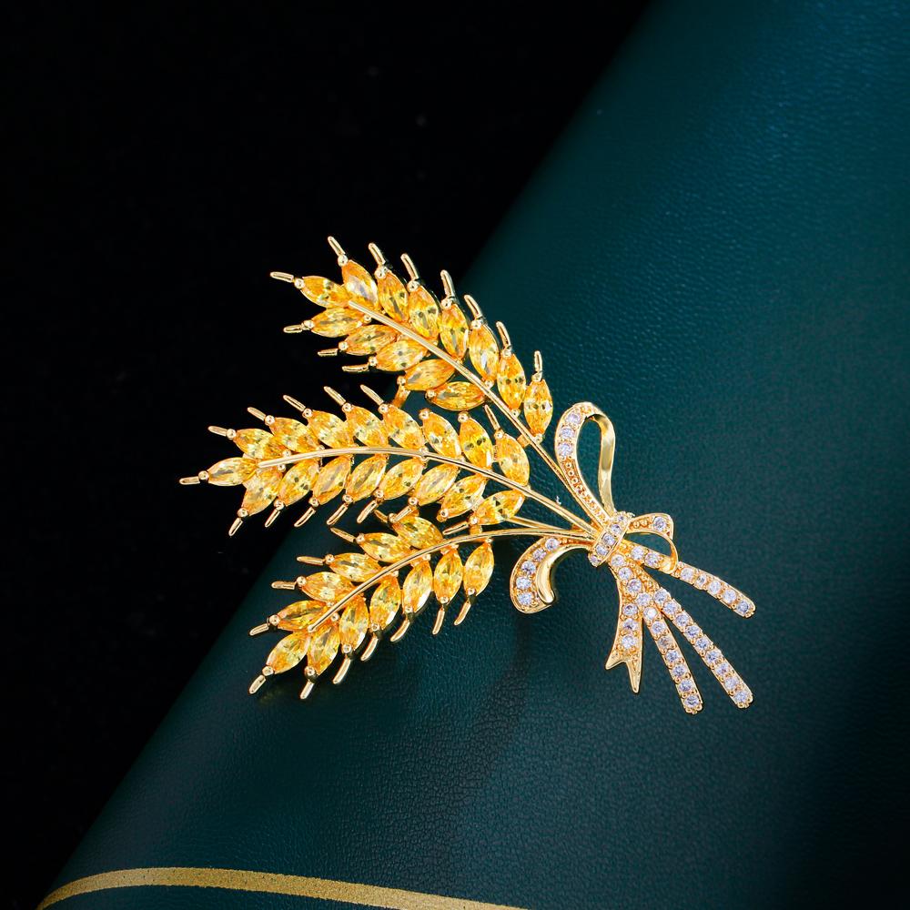 Personalized Yellow Cubic Zircon Wheat Brooch Pin Party Decoration Brooches Luxury Women