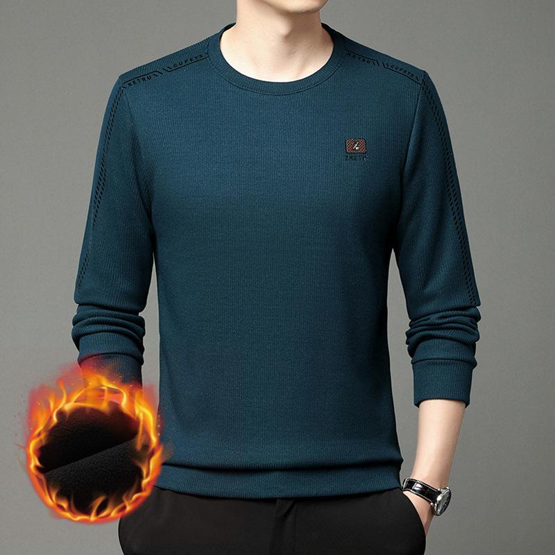 Autumn and Winter Men's Sweatshirt Thickened Top New Style with Wool, Mulberry Silk and Velvet Round Neck with Warm Knitted Inner