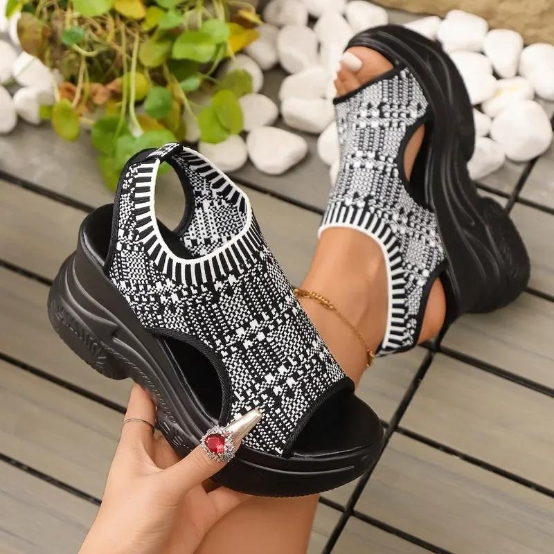 Hot Sale Ladies Shoes 2025 Slip on Luxury Women's Sandals Fashion Color Matching Casual Women Plus Size Platform Wedge Sandals