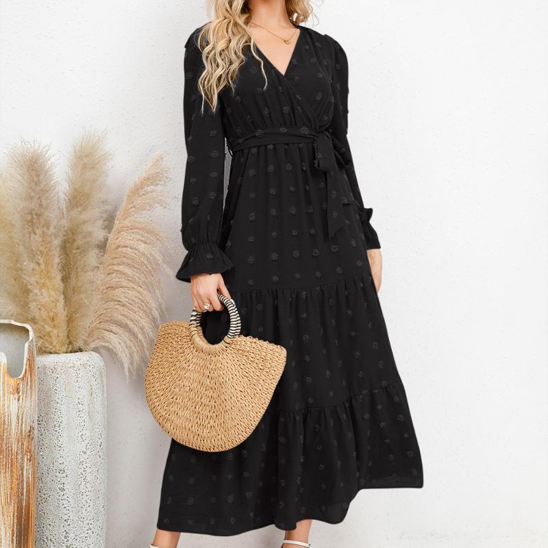 

GMXIA Осенние и зимние однотонные свободные повседневные платья женские длинные платья XXL чёрный