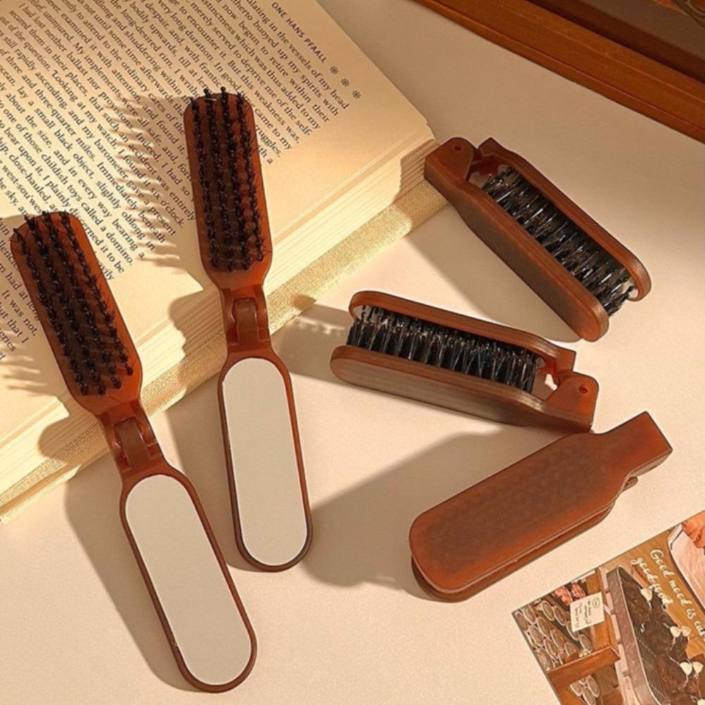 1Pc Boar Bristle Massage Hair Comb Anti Static with Makeup Mirror Folding Comb High Skull Integrated Styling Combs Supplies