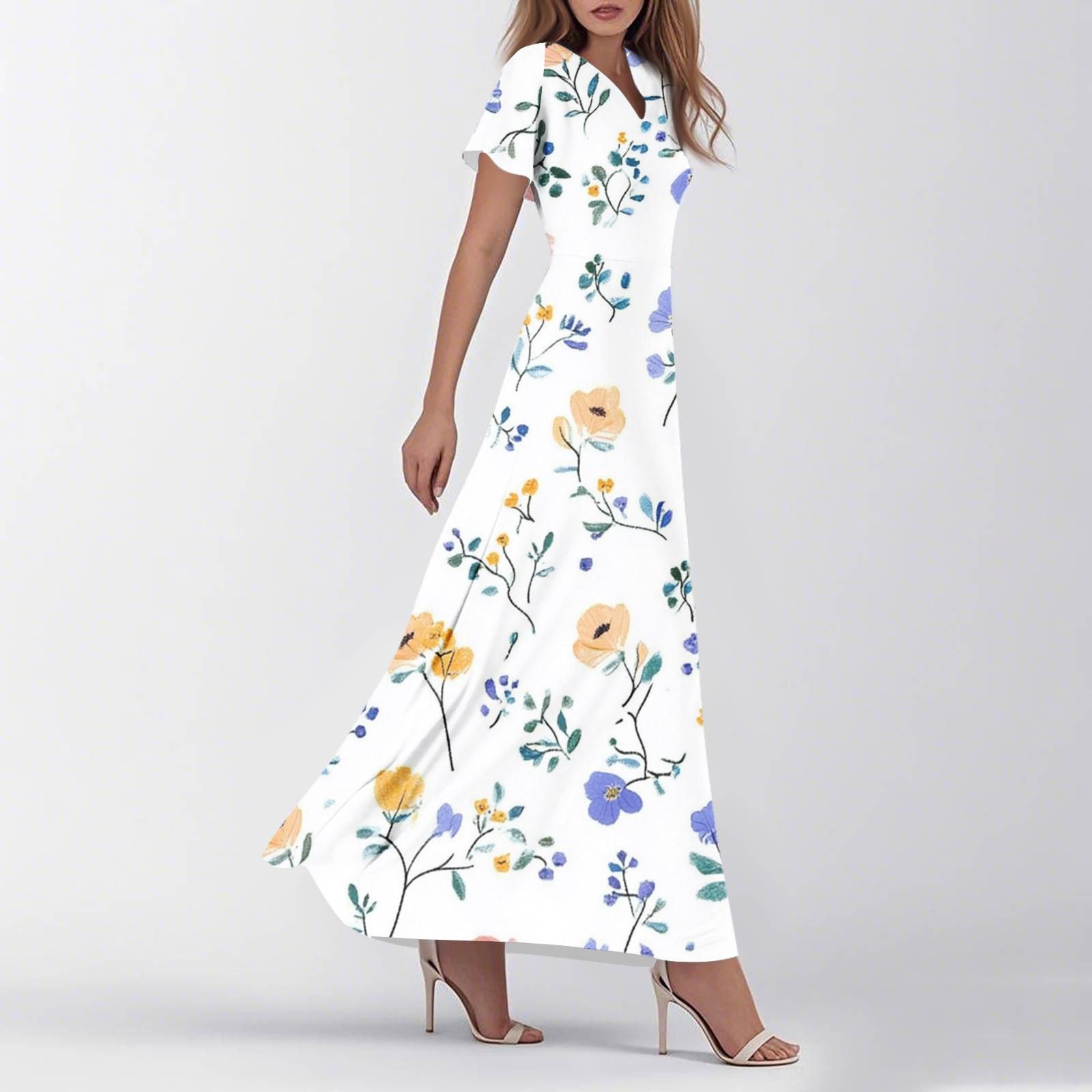 

Женское летнее повседневное модное ретро-платье с цветочным принтом и коротким рукавом M