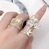 Small Fresh And Cool Enamel Dripping Oil Flower Butterfly Diamond Ring Niche Design Unique High-End Ring Woman