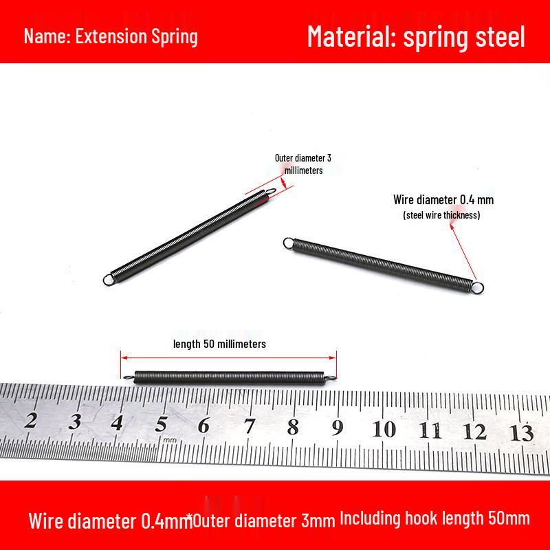Micro Precision Extension Tension Spring Set with Hooks, 0.4mm Wire Diameter, 3-5mm Outer Diameter