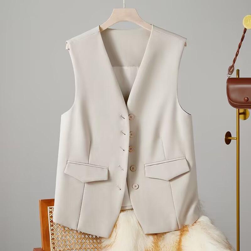 2025 Spring V-neck Loose Solid Color Sleeveless Jacket & Cardigan Vest
