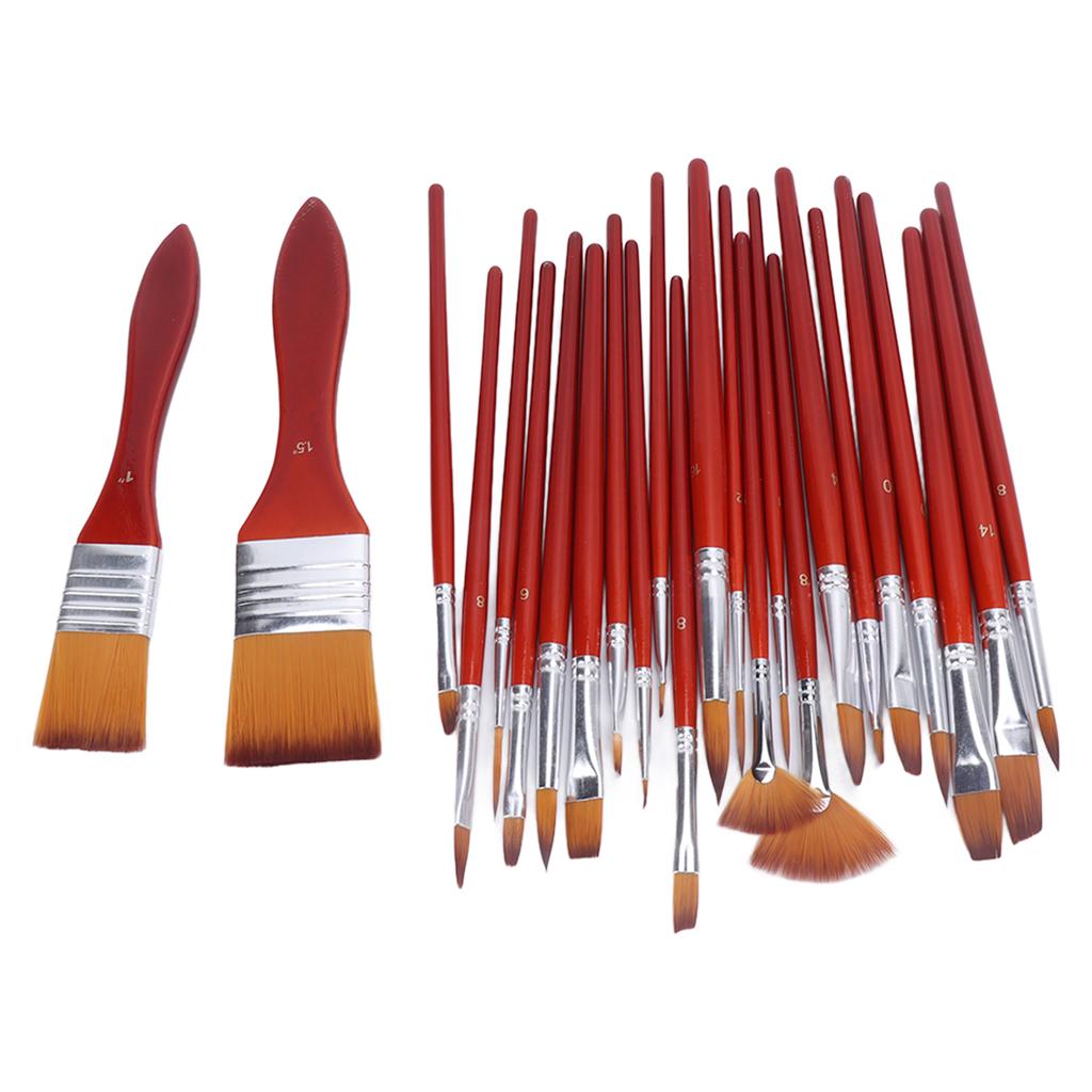 24Pcs Painting Brushes Artist Set Nylon Hair Wood Handle Watercolor Acrylic Oil Art Supplies