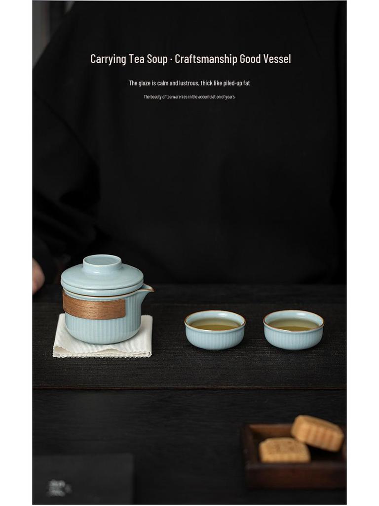 Five Great Kilns Portable Travel Tea Set: One Pot and Two Ceramic Cups Souvenir Gift