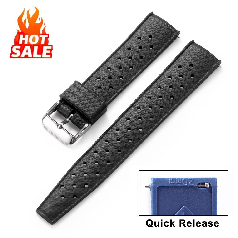 Premium Tropische FKM Gummiarmbänder 20mm 22mm Schnellverschluss Passform Flaches Ende Universelles Uhrenarmband Weiches Silikon Smartwatch Uhrenarmband