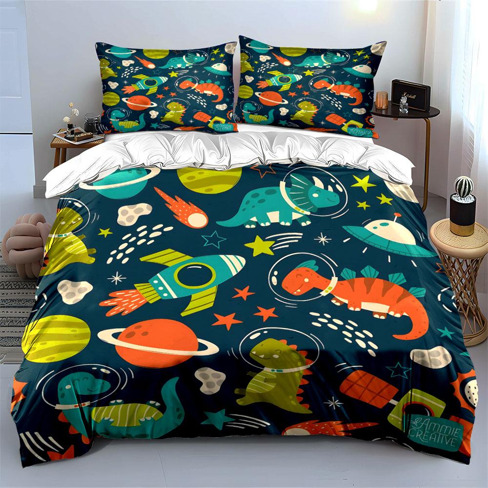 "Space-Themed Dinosaur Adventure Set" Exquisite three-piece bedding set gift for kids and adults