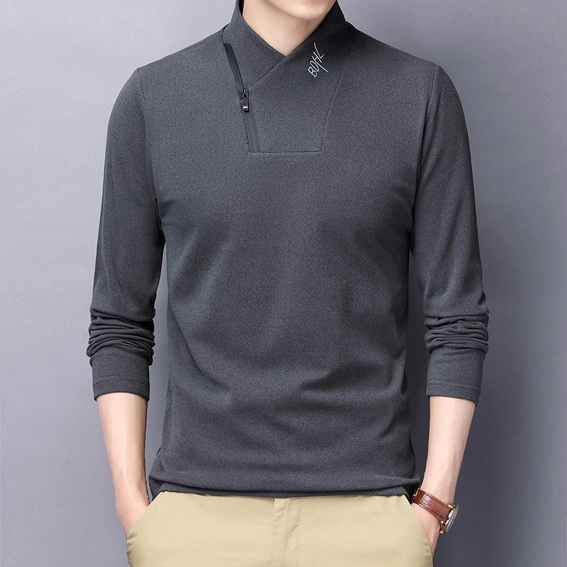 Футболка с длинными рукавами из двухстороннего бархата с диагональной молнией на весну — фото 6