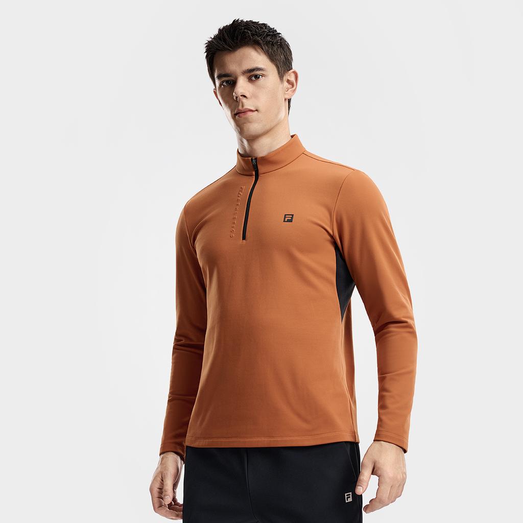 FILA Fleece Version Warm Simple Sports Training Comfortable Versatile Knitted Long Sleeve T-Shirt Men Tops Pineapple-Brown A11M611217FOR