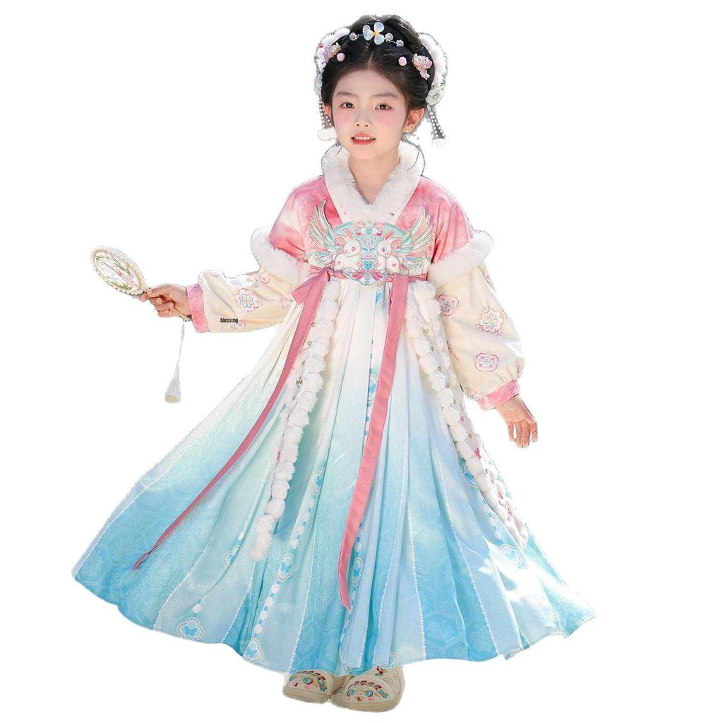 “2026 Girls’ New Year Hanfu Tang Suit Dress – Winter Chinese Style”