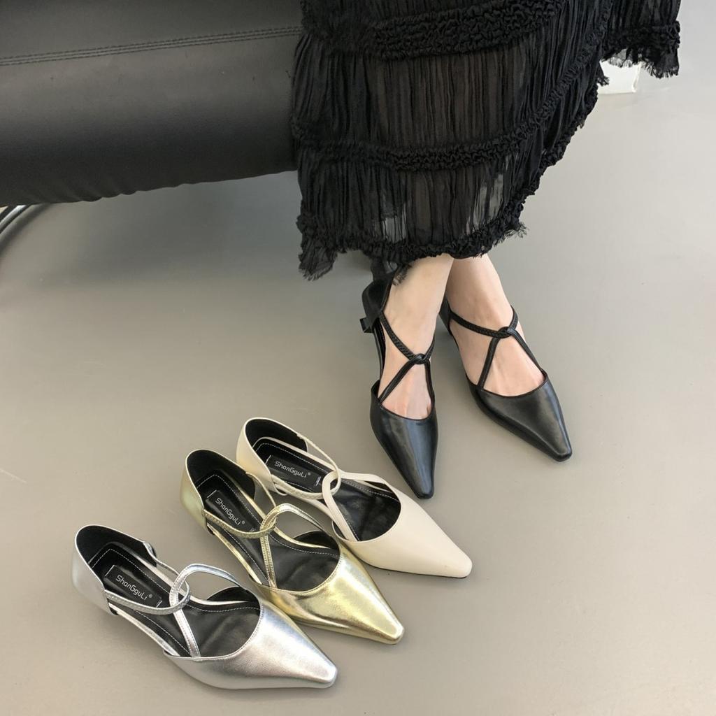 2025 Spring and Autumn New Pointed End Evening Breeze Gentle Soft-soled Ladyshoes Single Shoes Mary Jane Versatile Flat Casual