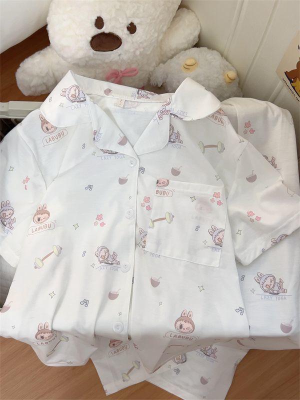 

Soft cute lazy wind rabub pajamas women s summer short-sleeved shorts two-piece set new girls can wear loungewear S