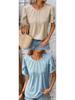 2026 Women's Summer Solid Color Pleated T-Shirt with Lace Short Sleeves