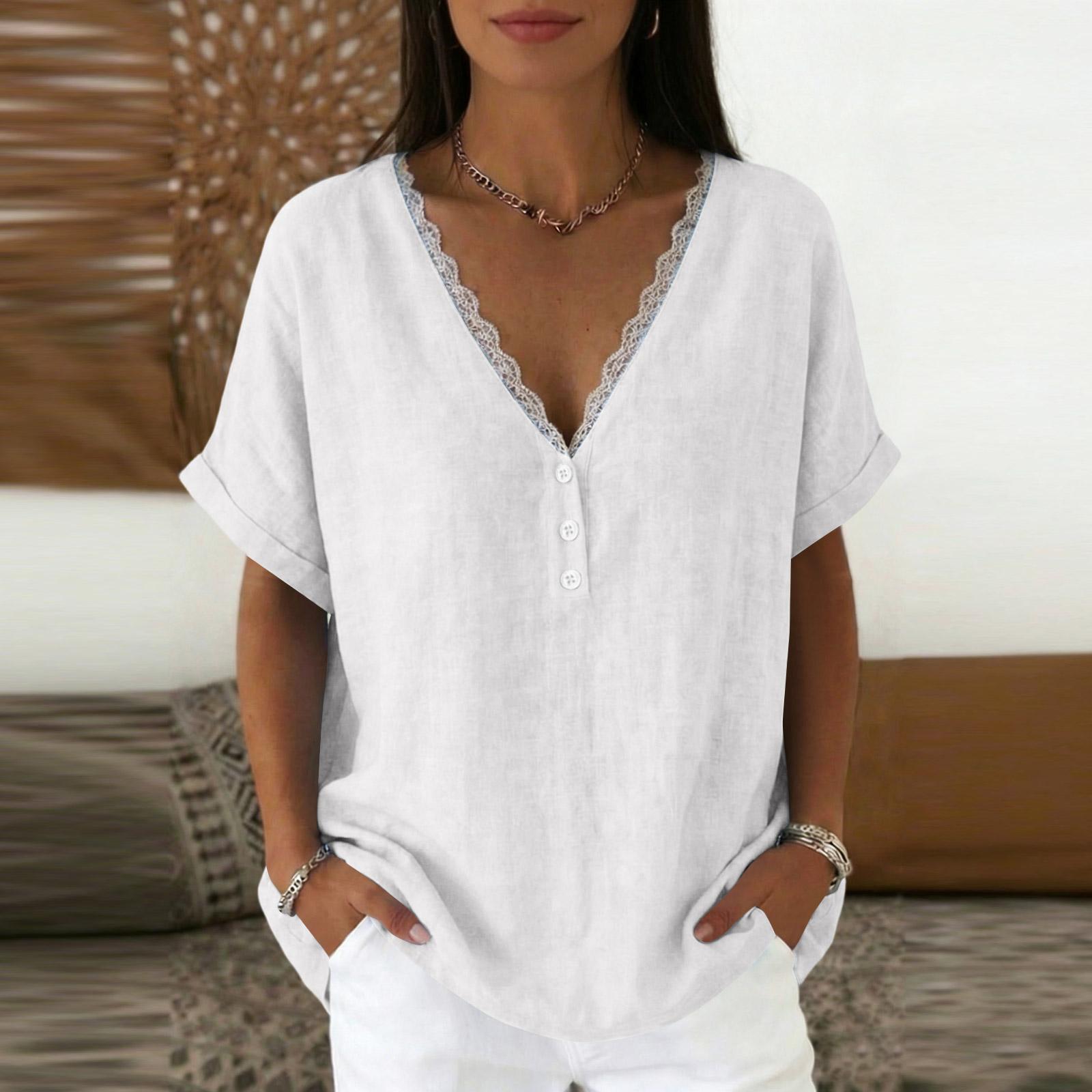 Ladies Fashionable Casual Lace Collar Short Sleeved Top XL белый