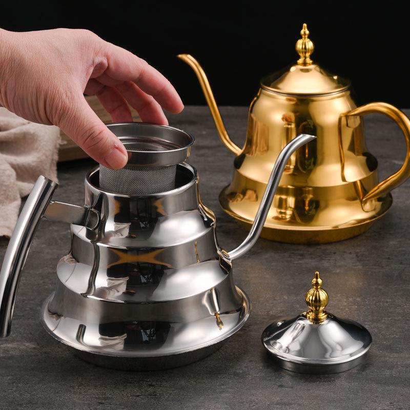 Korean Style Stainless Steel Teapot with Fine Spout and Filter - Large Capacity for Brewing Tea in Restaurants and Hotels