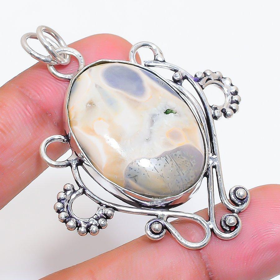 Natural Polka Dot Agate Gemstone 925 Sterling Silver Jewelry Pendant 2.17" ZS-628