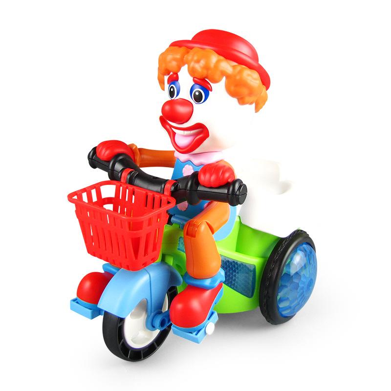 Children's Stunt Tricycle 360 Rotating Music Light Clown Stunt Car Electric Toys