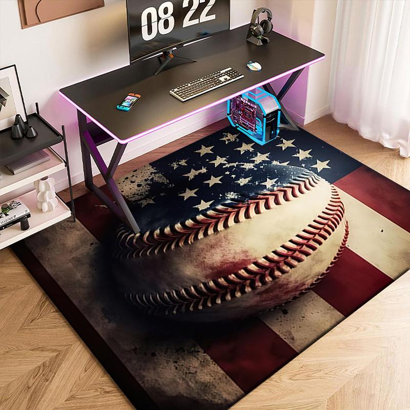 1pc American Flag, Baseball, and Guitar Carpet Rug for Living Room Bedroom Home Sofa Decoration,Kids Play Non-slip Floor Mat