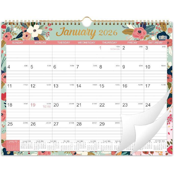 2026 Calendar - 2026 Wall Calendar, Jan 2026 - Dec 2026, 2026 Wall Calendar 12 Month, 15" X 11.5", Twin-Wire Binding, Julian Dates, Large Block,