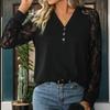 Spring Autumn Women's Blouse Lace Patchwork Long Sleeve Top