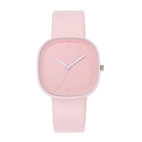 Square Student Watch Minimalist Analog Quartz Watch Faux Leather Band Simple Wristwatch for Teens Boys Girls розовый