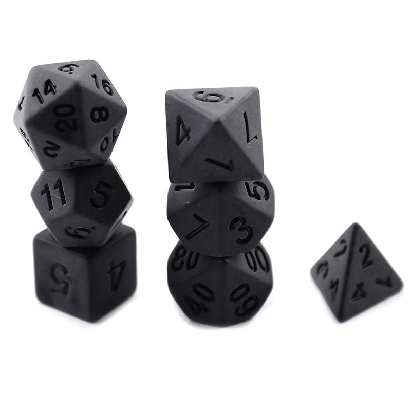 7Pcs/Set Black Dice Set  Personality Unprinted Polyhedron Cubes  Dice