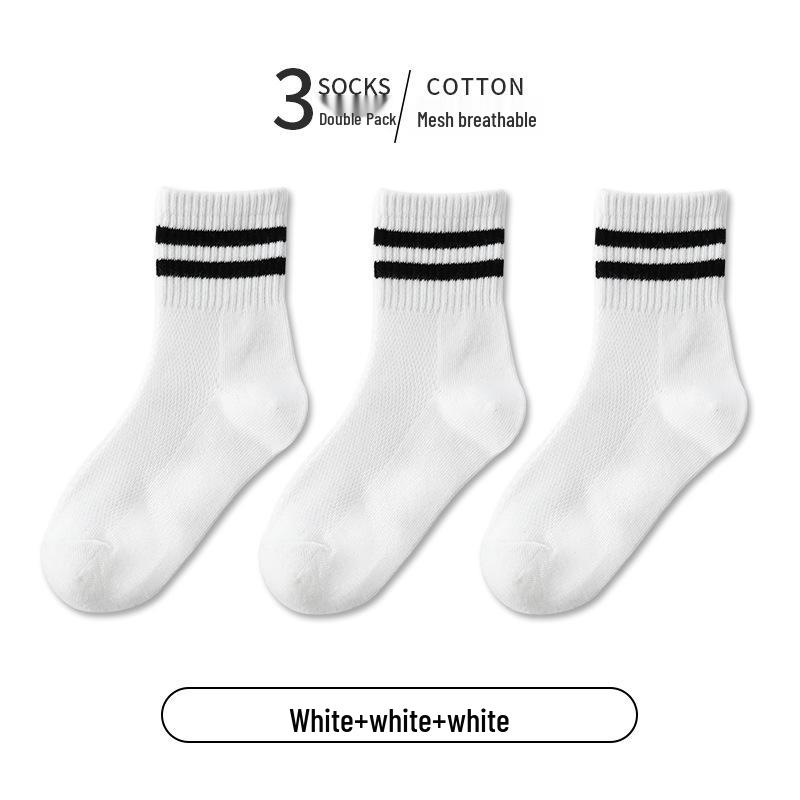 

Kids Cotton Summer Socks - Thin, Mid-Calf, Unisex, Sports Style in White 9-12 years [Suggested Shoe Size 32-37]