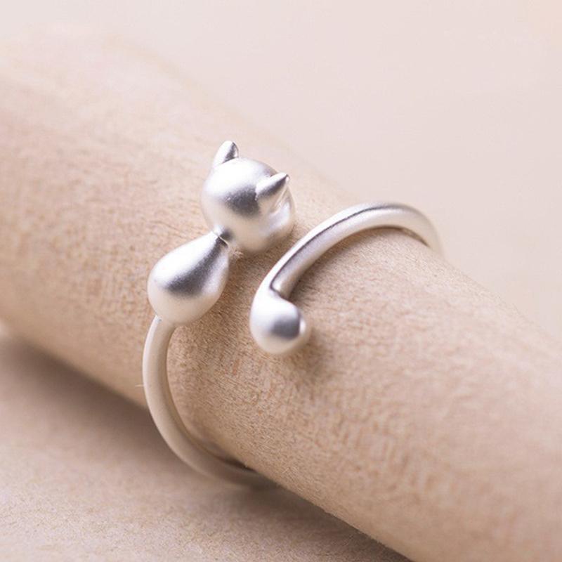 Cute Cat and Mouse Shape Open Ring for Women Antique Silver Color Modern Fashion Girls Finger Accessories Hip Hop Party Jewelry