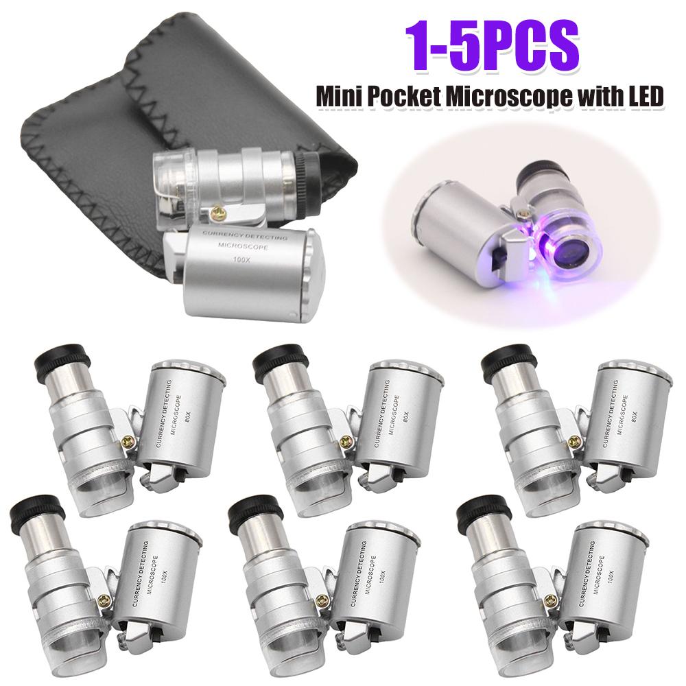 Mini Pocket Microscope UV Magnifier Folding Jewelry Microscope Illuminated Adjustable Jeweler Loupe Magnifying Glass