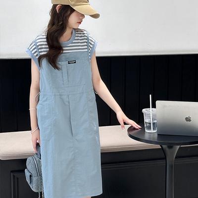 Girls' Dress Summer Dress Children's Vest Dress Fake Two Girls' Western-style Long Dress A-line Skirt