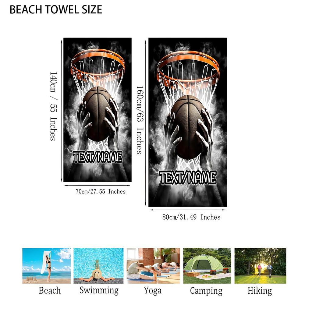 Custom Basketball Beach Towel Personalized Name Dunk Sports Microfiber Bath Towels Soft Quick Dry Swimming Pool Lounger Gift