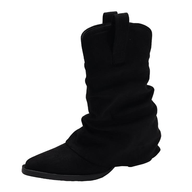 Queen Fan Vintage Maillard Style Coarse Heel Short Boots Women's 2025 New Summer with Skirt Pointed Pile Boots