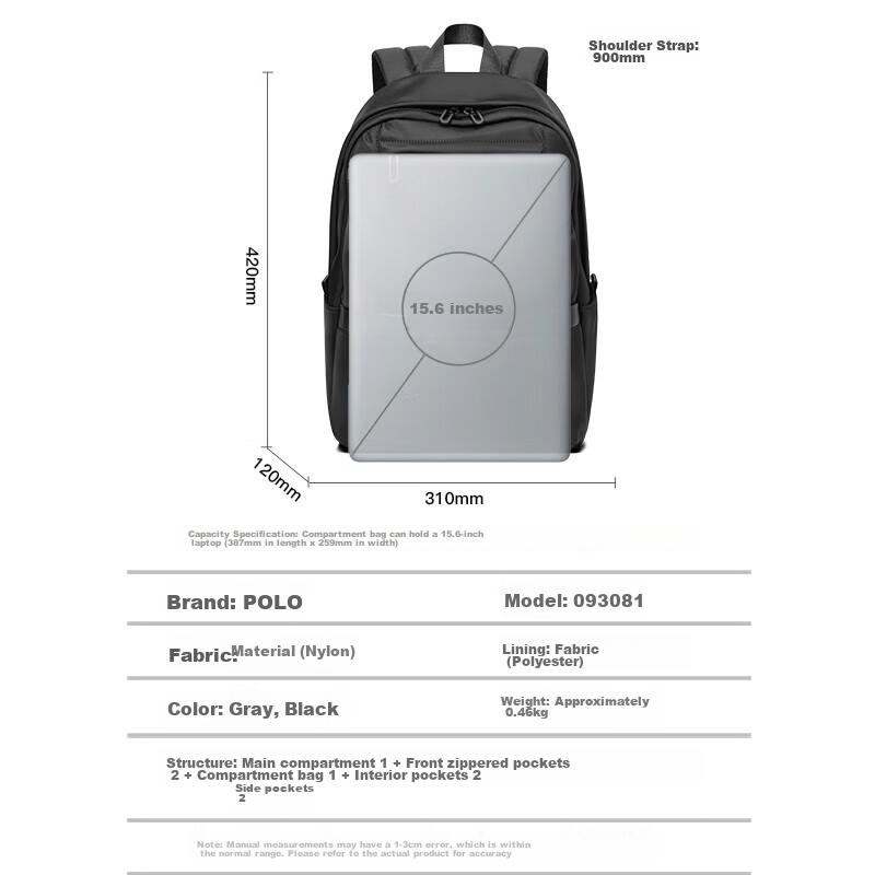 POLO Backpack for Men, Laptop Bag 14/15.6 Inch, College Student Bookbag, Business Travel Notebook Bag