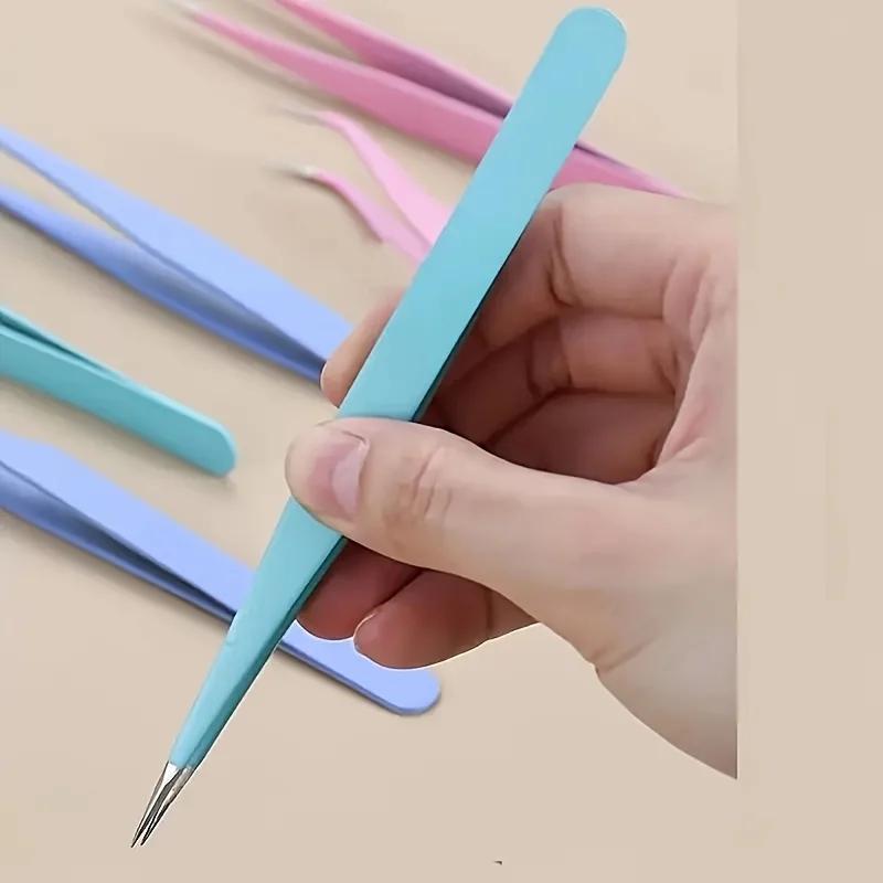 2pcs Stainless Steel Precision Tweezers Color Scrapbook Tweezers Straight and Curved Are Suitable for DIY Bead and Fine Projects
