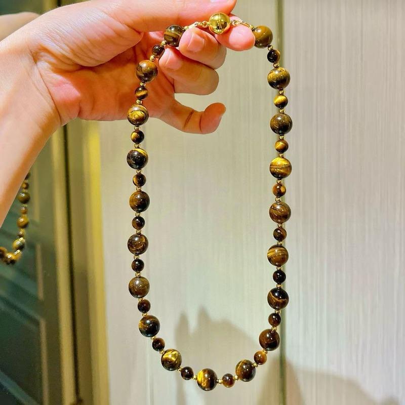 Maillard Style Natural Tiger's Eye Design Sense Gypsy Crystal Clavicle Chain Necklace