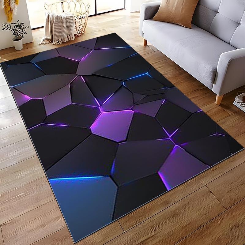 Futuristic Geometric Carpet with Neon Glow, Modern Home Decor Suitable for use as an anti-slip for living room bedroom sofas