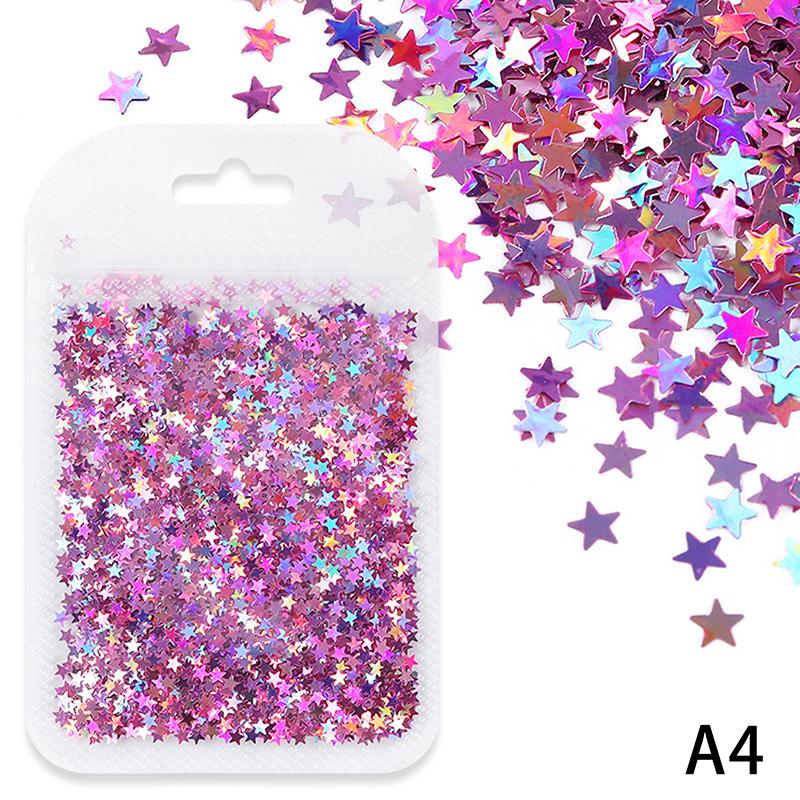 3mm Star Shaped Holographic Nail Glitter Mix Laser Nail Charm Colourful Bling Decoration Accessories for Nail Art