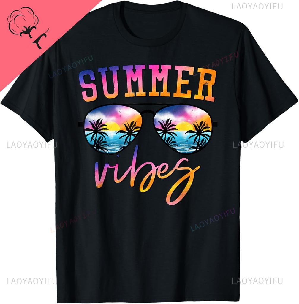 Summer Vibes Sunglasses with Palm Tree Funny Beach Life TShirt Cotton Unisex Summer Streetwear Tops Camiseta Hombre